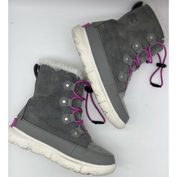 Sorel Kids Quarry Grey/Bright Lavender Explorer Lace WP Boot US 5 - Picture 8 of 13